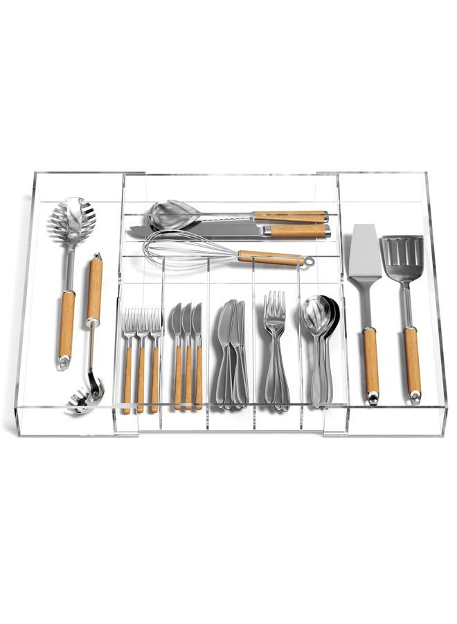 NIUBEE Acrylic Kitchen Drawer Organizer for Flatware and Utensils, Expandable Silverware Organizer and Cutlery Tray for Kitchen, Office,Bathroom Supplies, Clear 21" - Image 1